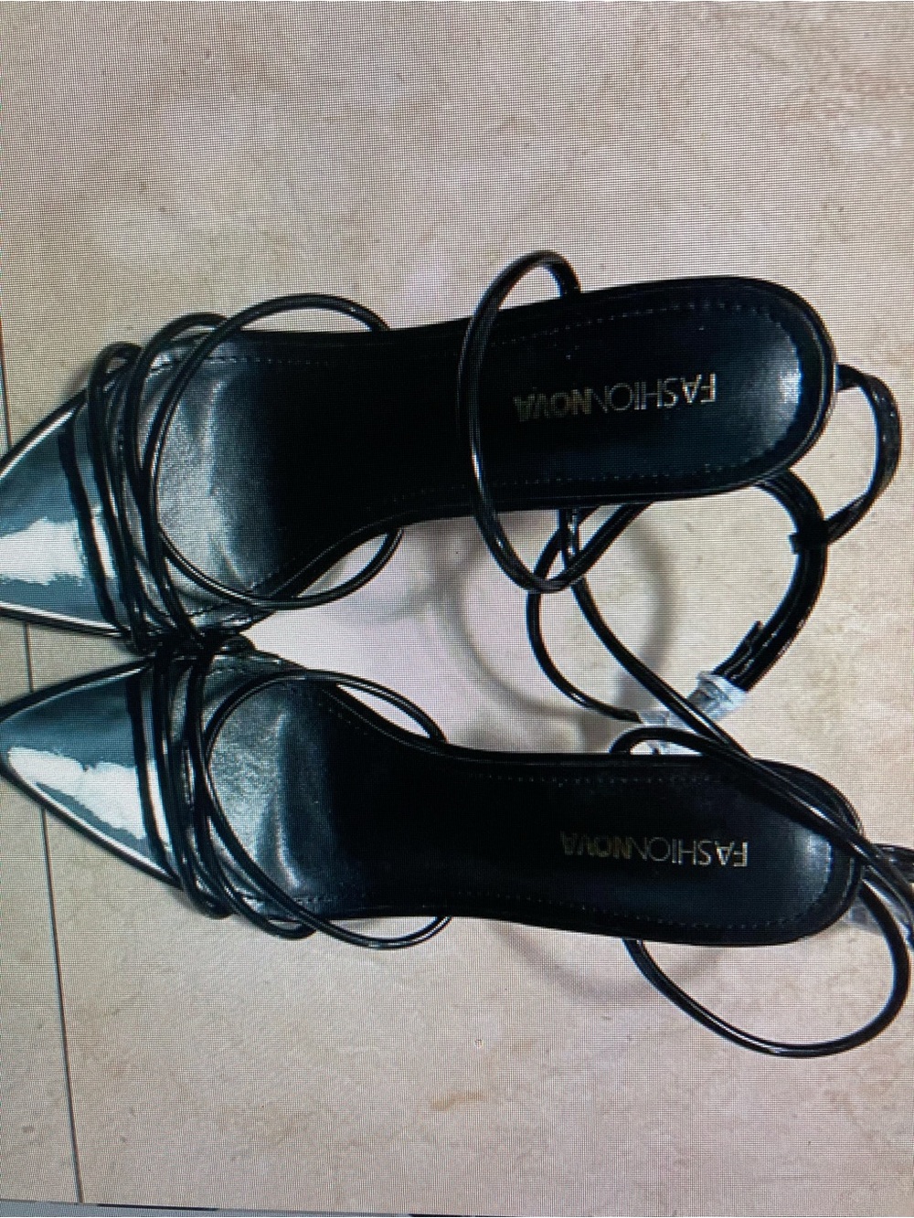 Fashion Nova Black Patent Pointed Lace-Up Heels